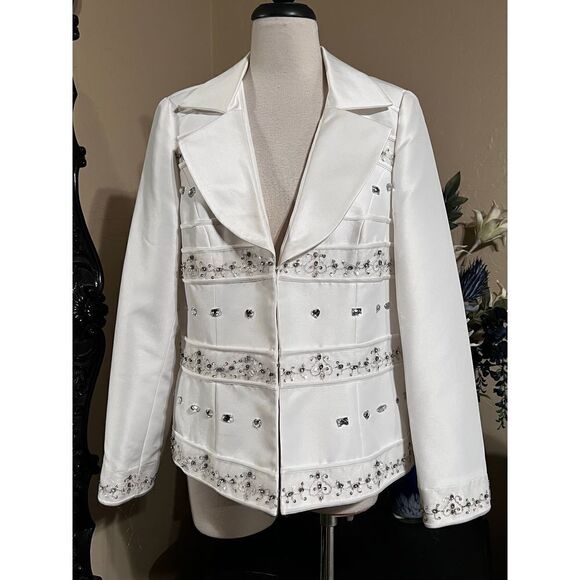 Moshita Couture White Sparkly Ling Sleeve Church Jacket, Blazer size 14 - Picture 1 of 5